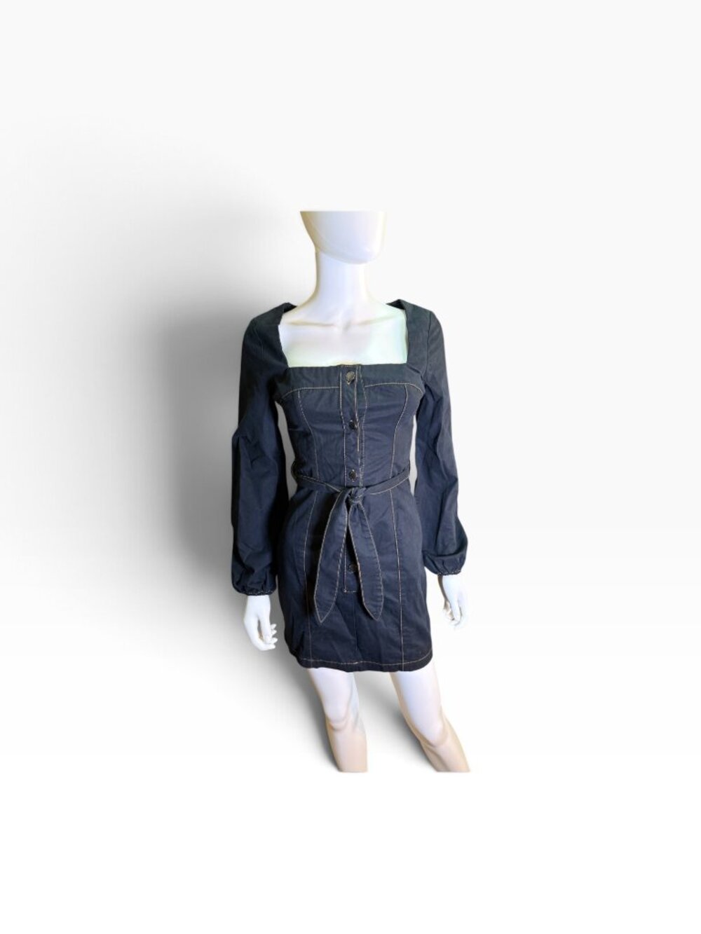 The Fifth Label Denim Mini Dress With Belted Waist & Long Sleeves XXS NWT